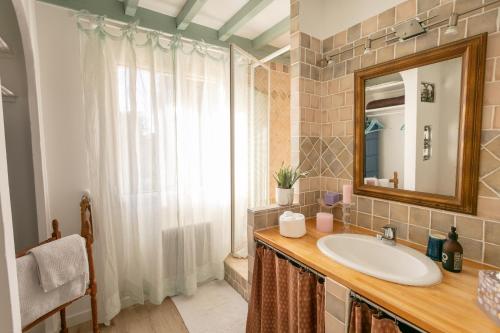 a bathroom with a sink and a mirror at Mas Coeur Provence Calme Beauté Grand Parc in Pernes-les-Fontaines