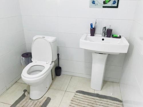 a bathroom with a toilet and a sink at Serenity plus in Accra