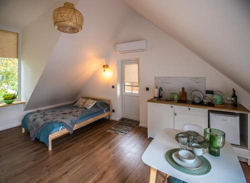 Kuchyň nebo kuchyňský kout v ubytování Vakaras cozy apartment in the guest house with the terrace and the stunning view to the river side