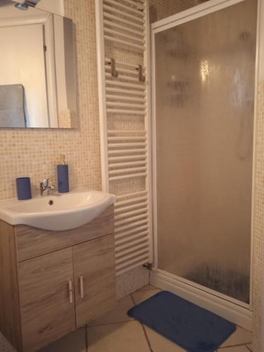a bathroom with a sink and a shower at Mia Home in Bologna
