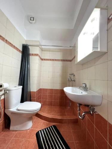 a bathroom with a toilet and a sink at Ecco Apartments III in Nafpaktos