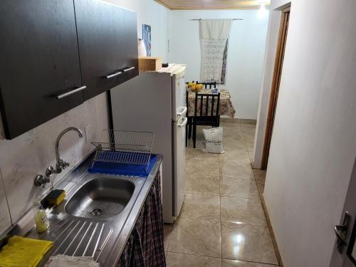 een keuken met een wastafel en een koelkast bij Doña Isabel in Puerto Iguazú