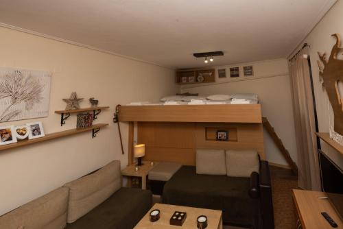 een woonkamer met een bank en een stapelbed bij Dream Apartment Karpenisi in Karpenisi