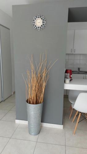 a metal pot with some grass in a kitchen at Bahía Rental-Departamento x dia in Bahía Blanca