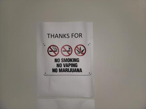 a sign that says thanks for no smoking no waving no marmite at Oscar INN & 2bd Family Suite or Private Room in Abbotsford