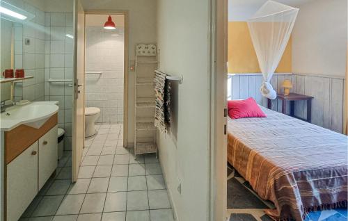 1 Schlafzimmer mit einem Bett und einem Bad in der Unterkunft Cozy Home In Saint-georges-dolron With Kitchen in Saint-Georges-dʼOléron