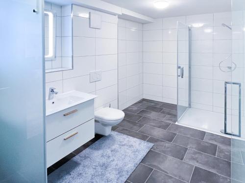 普夫龍滕的住宿－Wildgrün，浴室配有卫生间水槽和淋浴。