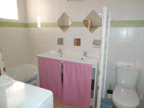 een badkamer met een wastafel en een toilet bij Maison de 4 chambres avec piscine privee jardin clos et wifi a Pierrefiche in Pierrefiche