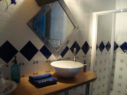 a bathroom with a sink and a mirror at La Grange de Félix in Fontainebrux