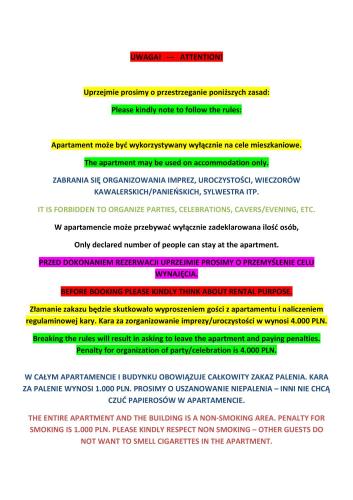 a screenshot of a document with different colored lines at Malta Delux Apartment, free parking, self check-in 24h, air-conditioning in Poznań