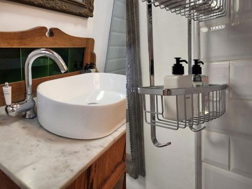 a bathroom with a white sink and a mirror at Yellowwood House in Tulbagh