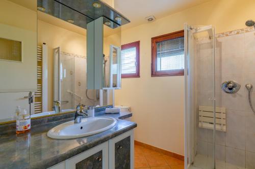 een badkamer met een wastafel en een douche bij Chalet Les Tourelles in Aix-les-Bains