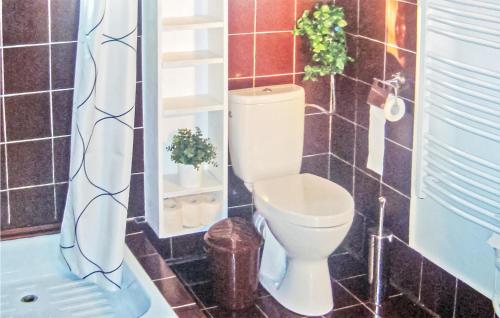 a bathroom with a toilet and a bath tub at Cozy Home In Biskupice With Wifi in Biskupice