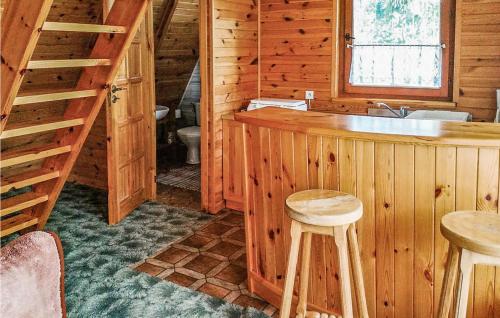a bathroom with a sink and a counter in a cabin at Beautiful Home In Kartuzy With Kitchen in Kartuzy