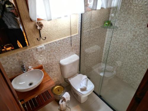 a bathroom with a toilet and a sink and a shower at CHALÉS LUAR DO PICO in Santo Antônio do Pinhal