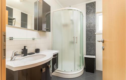 bagno con doccia e lavandino di Stunning Apartment In Valbandon With Wifi a Fažana