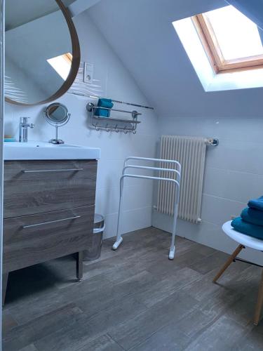 une salle de bain avec un lavabo et un miroir dans l'établissement Le Saint Merry, à Fontainebleau
