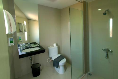 a bathroom with a shower and a toilet and a sink at Vio Westhoff in Bandung