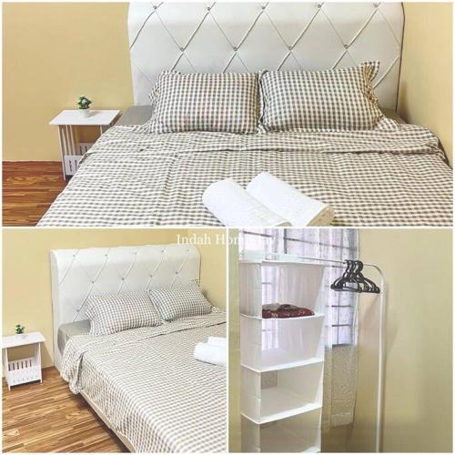 two pictures of a bedroom with a bed at Indah Homestay, Pasir Gudang Johor in Pasir Gudang