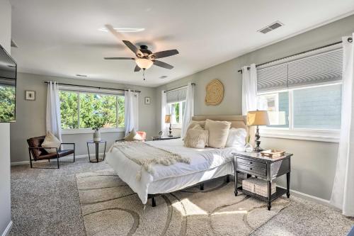 a bedroom with a bed and a ceiling fan at Annapolis Vacation Home 2 Mi to Quiet Waters Park in Annapolis