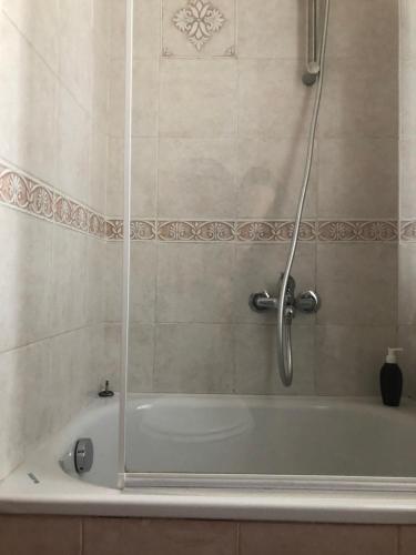 eine Badewanne mit Dusche im Bad in der Unterkunft A.B Battistini Short Let's in Rom