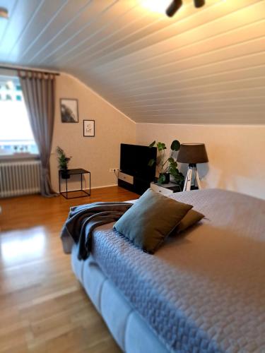a bedroom with a large bed in a room at Ferienwohnung 29 in Kreuzwertheim