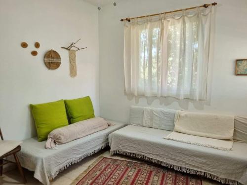 a living room with a couch and a window at בית פרומן in Moledet