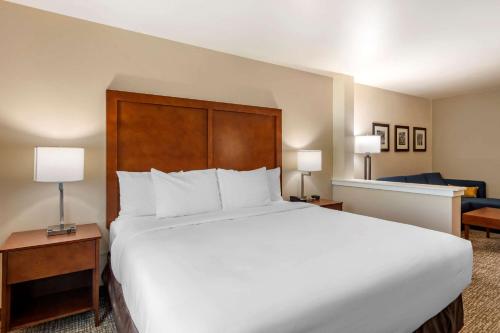 a large white bed in a hotel room at Comfort Inn & Suites Charlottesville Hollymead Town Center in Charlottesville