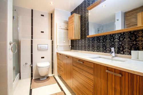 a bathroom with a toilet and a sink and a shower at Comfy and Unique Designed Home in Istanbul
