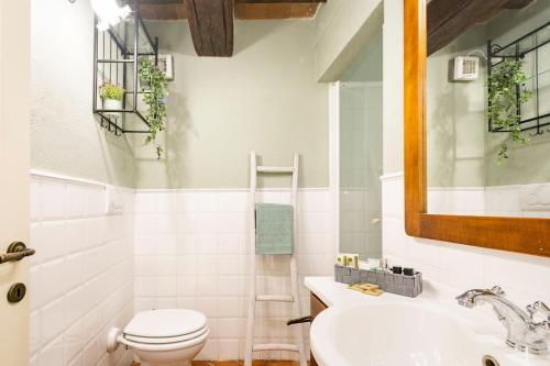 a bathroom with a toilet and a sink and a mirror at Vicolo Curtatone 30 in Foiano della Chiana
