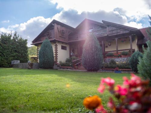 a house with a green lawn in front of it at Cabana Barbu in Făgăraş