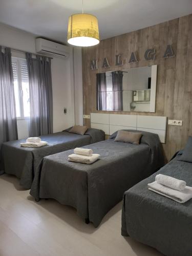 Llit o llits en una habitació de Apartamento E&R Málaga Centro- Parking gratis