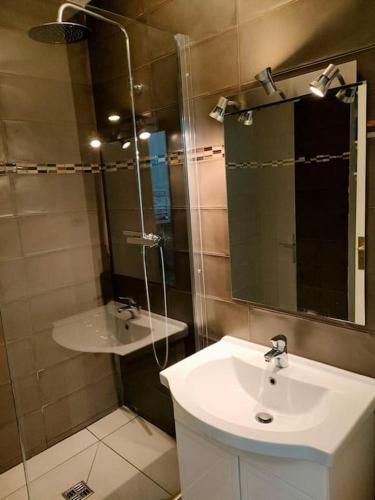 une salle de bain avec un lavabo et un miroir dans l'établissement Brad's house., à Saint-Cyr-sur-Mer