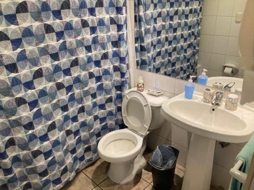 a bathroom with a toilet and a sink at Amoblados MyK playa brava club in Iquique