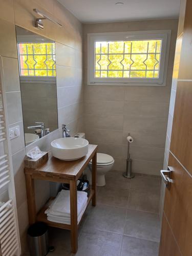 baño con lavabo y aseo y ventana en Suite "Olga 1 ", en Verdún