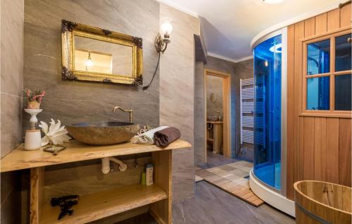 baño con lavabo y espejo en la pared en Pet Friendly Home In Mrkopalj With Kitchen, en Mrkopalj
