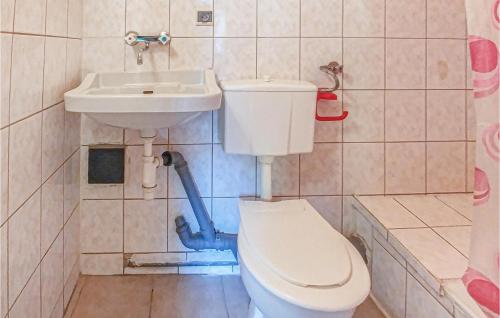 a bathroom with a toilet and a sink at Beautiful Home In Legbad With 2 Bedrooms in Legbąd