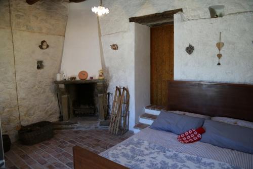 a bedroom with a bed in a room with a fireplace at B&B A Casa Di Piero in San Massimo