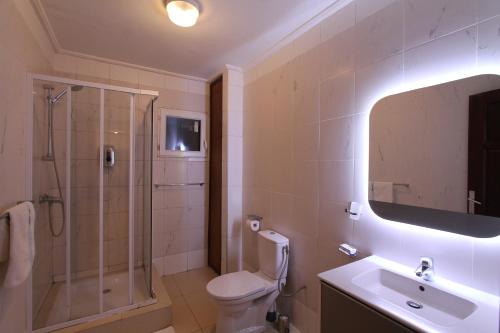 a bathroom with a shower and a toilet and a sink at Residence MASSOU in Yaoundé