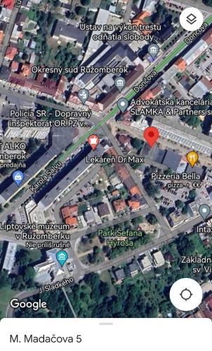 a map of a city with buildings and roads at Apartmán RUŽA in Ružomberok