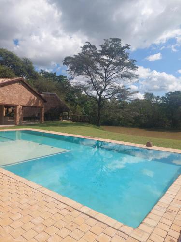 a large swimming pool with blue water in a yard at Karibu River Retreat in Marble Hall