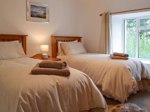 2 nebeneinander sitzende Betten in einem Schlafzimmer in der Unterkunft Riverside Cottage in High Nibthwaite