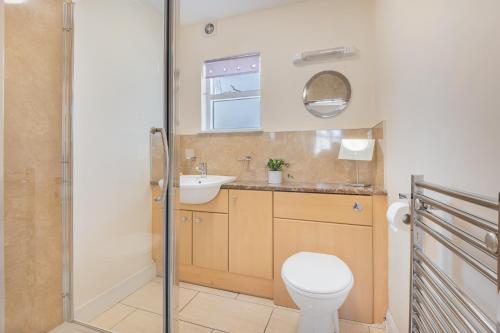 a bathroom with a toilet and a sink at Cottage 8 Old Farmhouse braithwaite in Keswick
