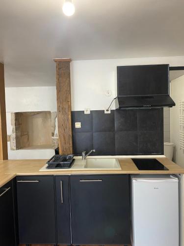 cocina con fregadero y fogones en Appartement Chaumont, en Chaumont