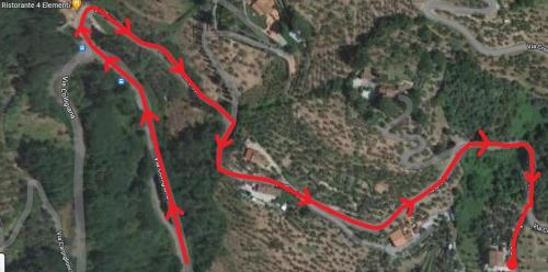 a map of a road with a red trail at PETTOCANNELLA in Massa e Cozzile