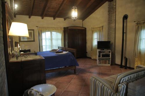 - une chambre avec un lit, un canapé et une télévision dans l'établissement CàMia, à Torrazza Coste