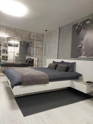 sypialnia z dużym łóżkiem w pokoju w obiekcie DAVID's studio w mieście Timişoara
