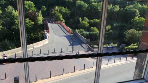 a view of a street from a window at The Tontine Hotel & Bar in Ironbridge