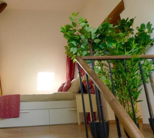 a room with a couch and some plants at Un bijou au cœur de Belleme in Bellême