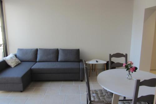 a living room with a couch and a table at logement entier indépendant in Brésilley